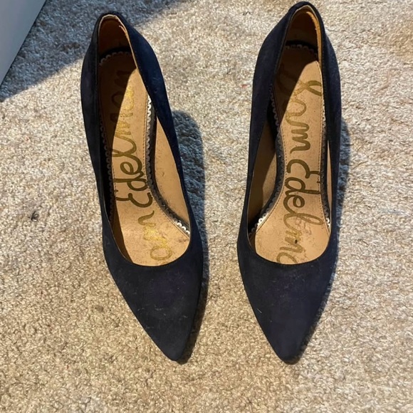 Sam Edelman Vegan Suede Navy Heels - Picture 1 of 3